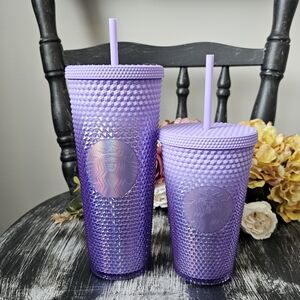 Purple Textured Tumblers with Straws